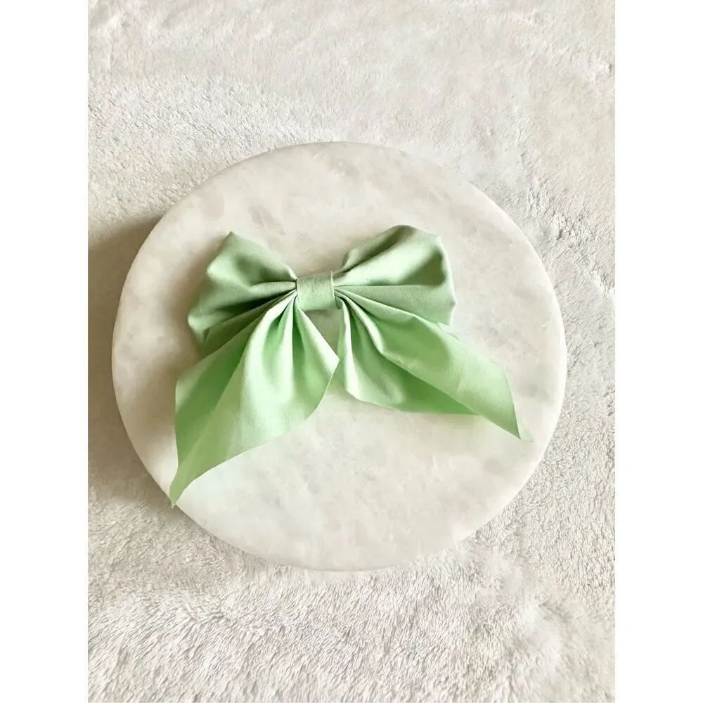 Light green satin hair bow with clip